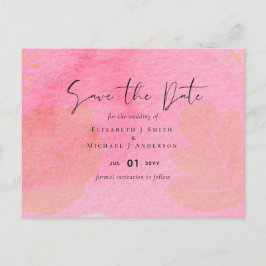 Cartão Postal Leah G Orçamento Pink Peach Watercolor Abstrac