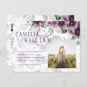 Cartão Postal Leah G Plum Purple Berry Floral Casamento Fall Win