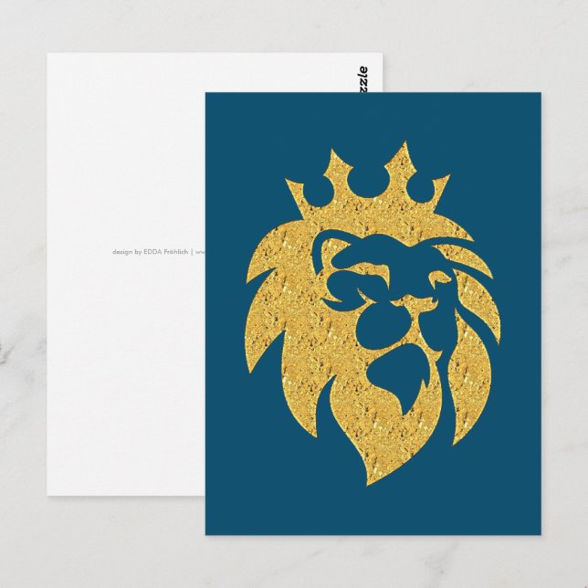 Cartão Postal Leão com Coroa - Estilo Dourado 1 (Frente/Verso)