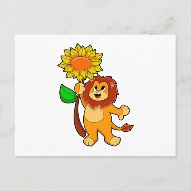 Cartão Postal Leão com Flor Girassol (Frente)