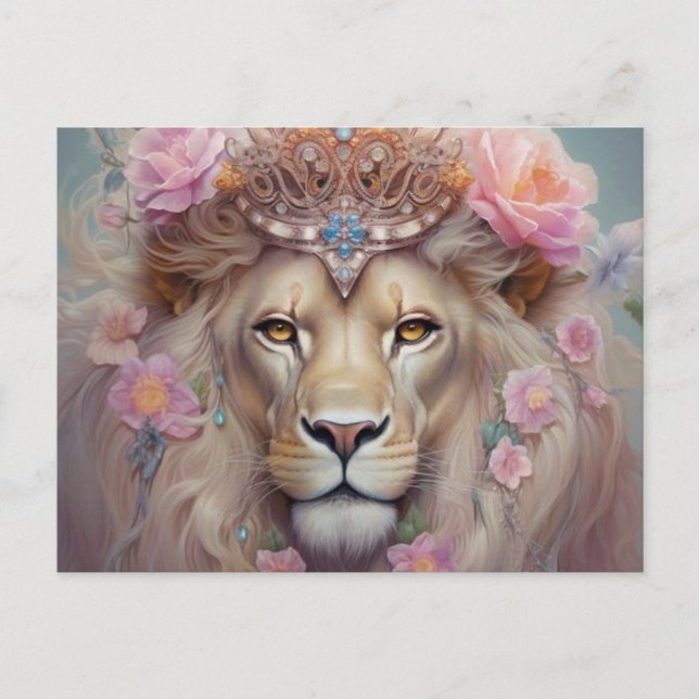 Cartão Postal Leão com flores (Frente)