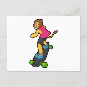 Cartão Postal Leão como Skateboarder com Skate