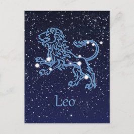 Cartão Postal Leão Constelação e Símbolo Zodíaco com Estrelas