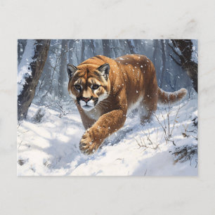 Cartão Postal Leão de Montanha Prowling na Arte da Neve