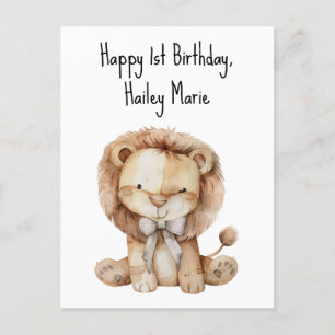 Cartão Postal Leão de pelúcia personalizado para primeiro aniver