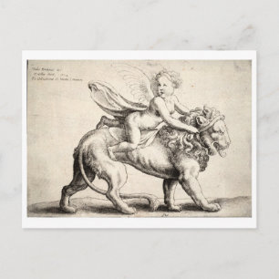 Cartão Postal leão e cherub