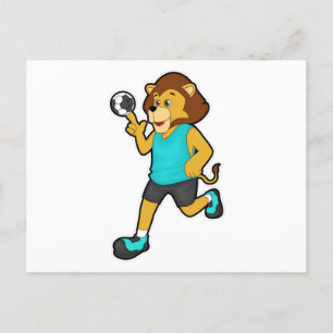 Cartão Postal Leão em jogador de handebol com handebol