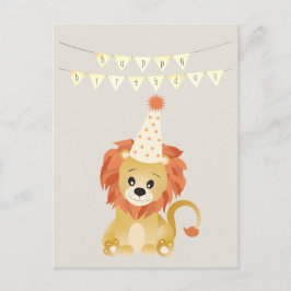 Cartão Postal Leão Fofo Vestindo Chapéu de Festa Banner de Anive