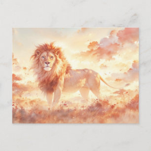 Cartão Postal Leão Majestoso Savana Ensolarada