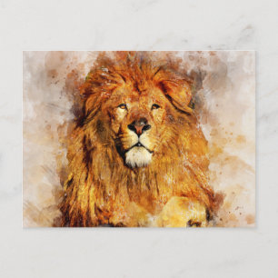 Cartão Postal Leão Masculino Com Retrato De Grande Maneira De Aq