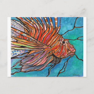 Cartão Postal Leão-Peixe Colorido Arte no Estilo "Vidro Colorido