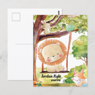 Cartão Postal Leão, Raposa, Coelho e Pássaros Balançando Natu