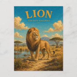 Cartão Postal Leão Savana Dourada Aquarela GeoSaga