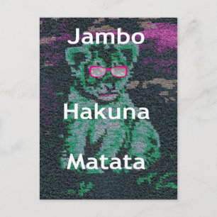 Cartão Postal Leão Verde com Óculos Rosa Arte "Hakuna Matata"