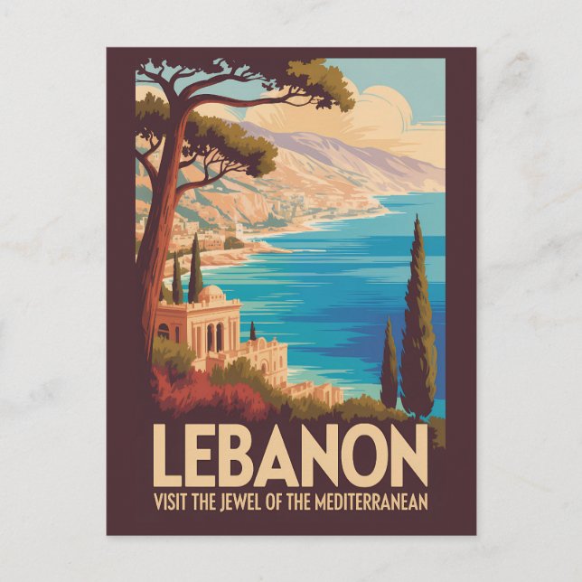 Cartão Postal Lebanon Landscape Illustration Travel Art Vintage (Frente)