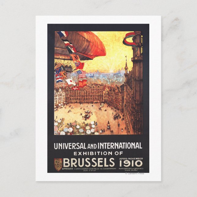 Cartão Postal Lebaudy Airship com Sinalizadores Mundiais na Expo (Frente)