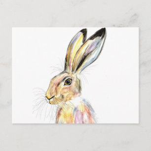 Cartão Postal Lebre aquarela animal fofo natureza coelho florest