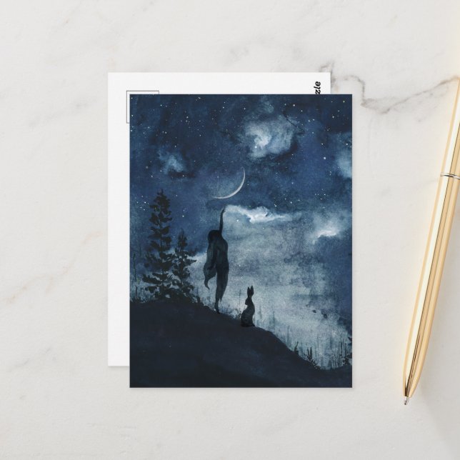 Cartão Postal Lebre azul-escura da crista da lua (Frente/Verso In Situ)