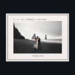 Cartão Postal Legal Casamento de Foto de Ivory Obrigado<br><div class="desc">Na moda simples personalizado Casamento de Foto de Vencimento Legal Moderno Obrigado Cartões de Foto com fontes elegantes e minimalistas sans-serif, fotos personalizadas, nomes de casais, endereço do remetente, data e local do casamento, link de site para convite, fundo totalmente personalizável e uma fronteira negra legal e ousada (opcional). Personalize...</div>