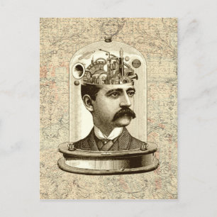 Cartão Postal Legal cérebro de relógio Steampunk, cabeça em a