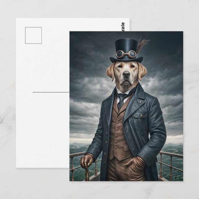 Cartão Postal Legal Elegante Victoriana Steampunk Labrador Dog A (Frente/Verso)
