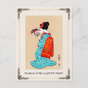 Cartão Postal Legal geisha clássica japonesa senhora kimono, fã