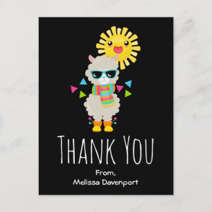 Cartão Postal Legal Llama e sorrindo Kawaii Sun Obrigado