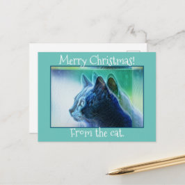 Cartão Postal Legal Mint Green Cat Art Feliz Feriado de Natal