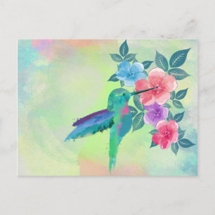Cartão Postal Legal modinha-aquarela hummingbird floral