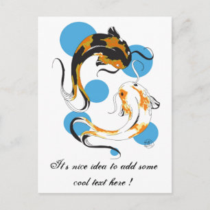 Cartão Postal Legal Oriental Twin Japonês Bron White Koi Fish