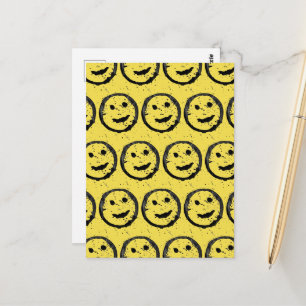 Cartão Postal Legal Sleep Happy Smiling padrão facial amarelo