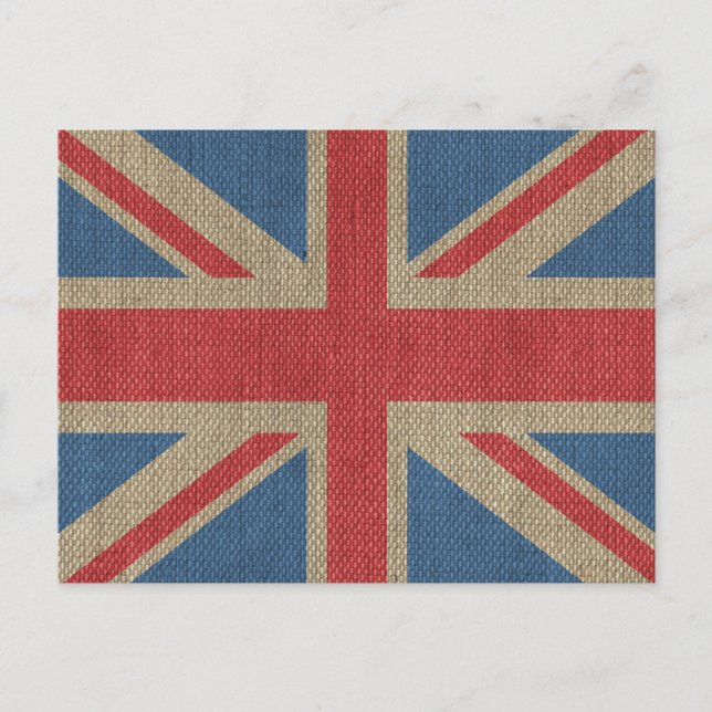 Cartão Postal Legal tenda U.K. Union Jack Flag textura de burlap (Frente)