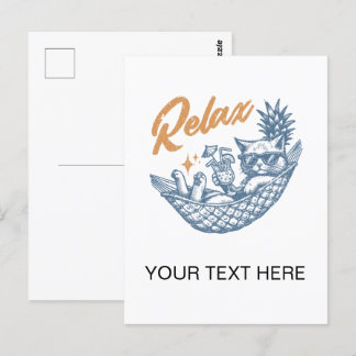 Cartão Postal Legal Vintage Retro Cat Relaxando Hammock Cocktail