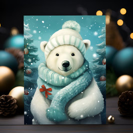 Cartão Postal Legenda de Natal do Urso Polar com Arco Festivo