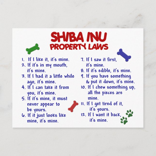 Cartão Postal Lei de Propriedade SHIBA INU 2 (Frente)