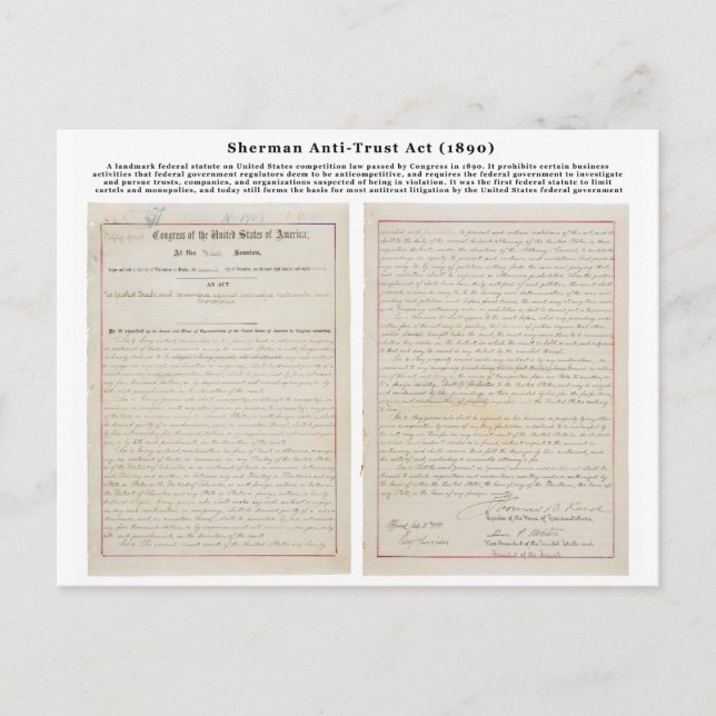 Cartão Postal Lei Sherman Antitrust 2 de julho de 1890 (Frente)