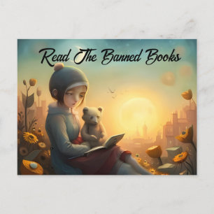 Cartão Postal Leia o livro banido, moça e ouvidos lendo