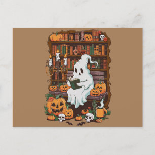 Cartão Postal Leitor de Livro Fantasma Lendo Leitura de Presente
