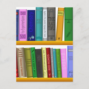 Cartão Postal leitura da biblioteca de livros de prateleiras