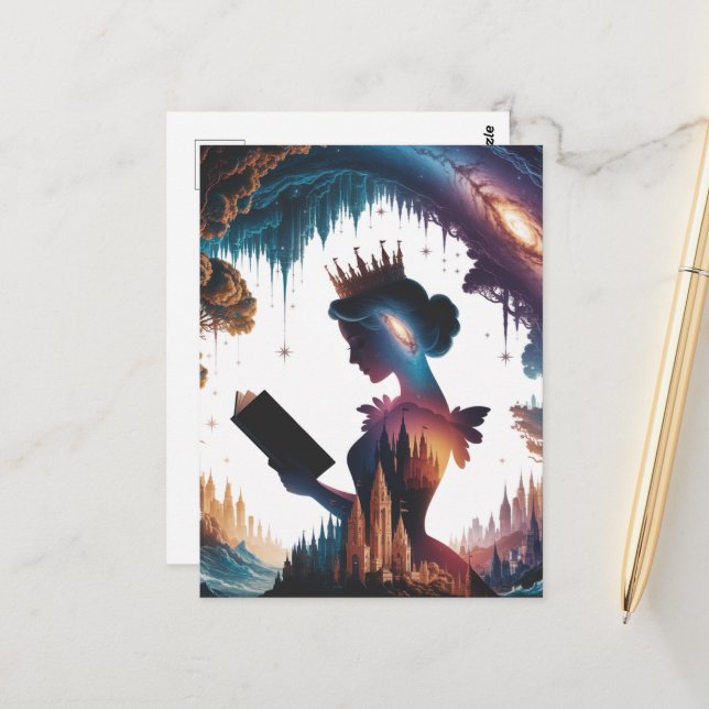 Cartão Postal Leitura da Rainha Fairytale (Frente/Verso In Situ)