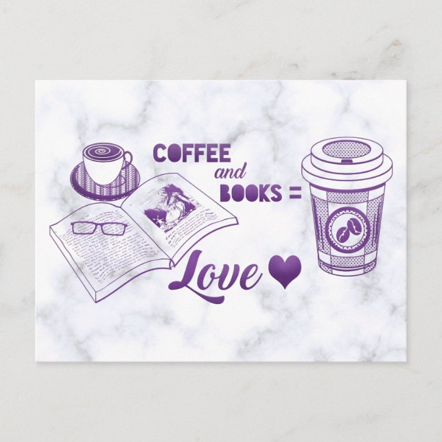 Cartão Postal Leitura de café e livros em branco (Frente)