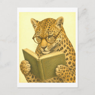 Cartão Postal Leitura de leopardo em estilo retrô