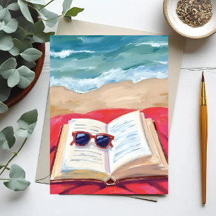 Cartão Postal Leitura de Praia   Pintura em Aquarela de Ondas do