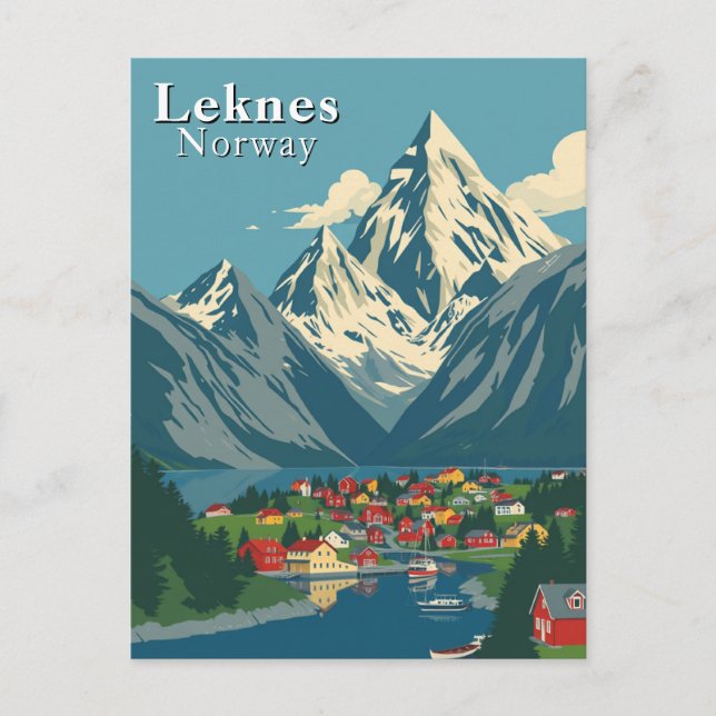 Cartão Postal Leknes, Noruega Arte da Montanha (Frente)
