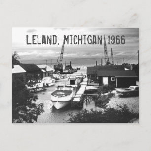 Cartão Postal Leland Michigan Retro 1966 Leelanau Harbor Boats