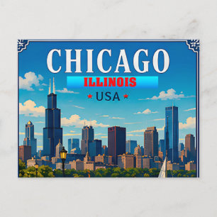 Cartão Postal 🌆 Lembrança de Férias do Horizonte de Chicago Ill