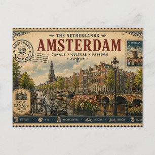 Cartão Postal Lembrança de Férias Vintage na Holanda
