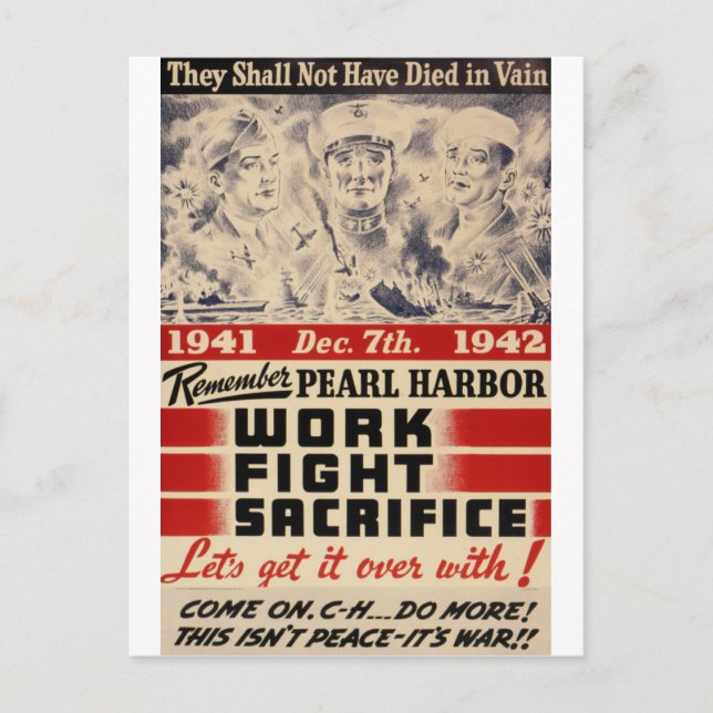 Cartão Postal Lembre-se de Pearl Harbor (Frente)