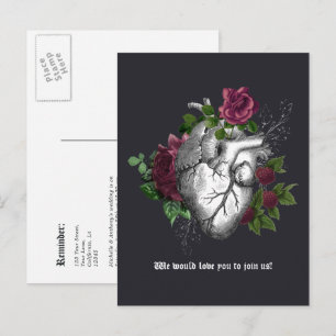 Cartão Postal Lembrete de casamento gótico floral em Borgonha