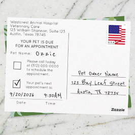 Cartão Postal Lembrete de Consulta Aloha Pet